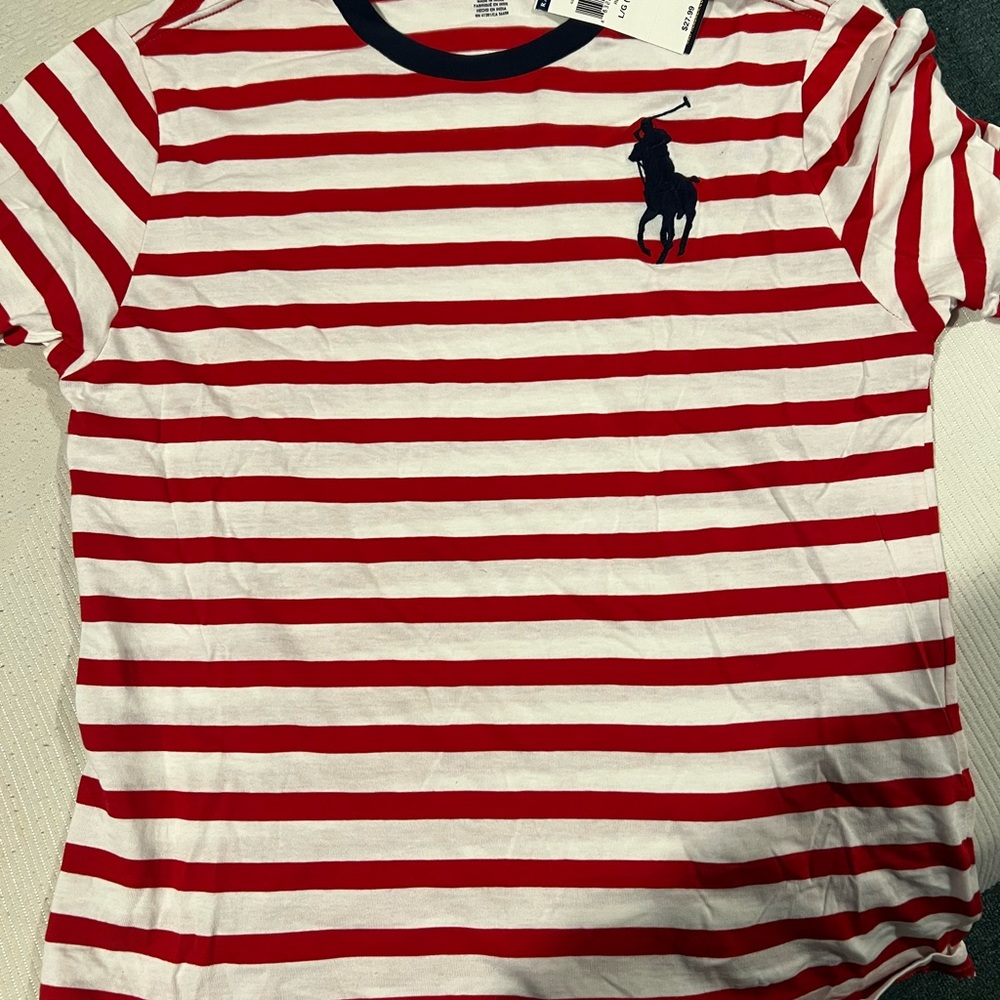 Polo by Ralph Lauren Red and White Striped Short Sleeve Tee